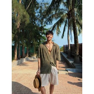 Retro Cũ Phong Cách Tiền Jacquard Cuba Cổ Áo Sơ Mi Nam Mùa Hè 2026 Mỏng Phong Cách Hợp Thời Trang Cao Cấp Nam Áo Sơ Mi Tay Ngắn