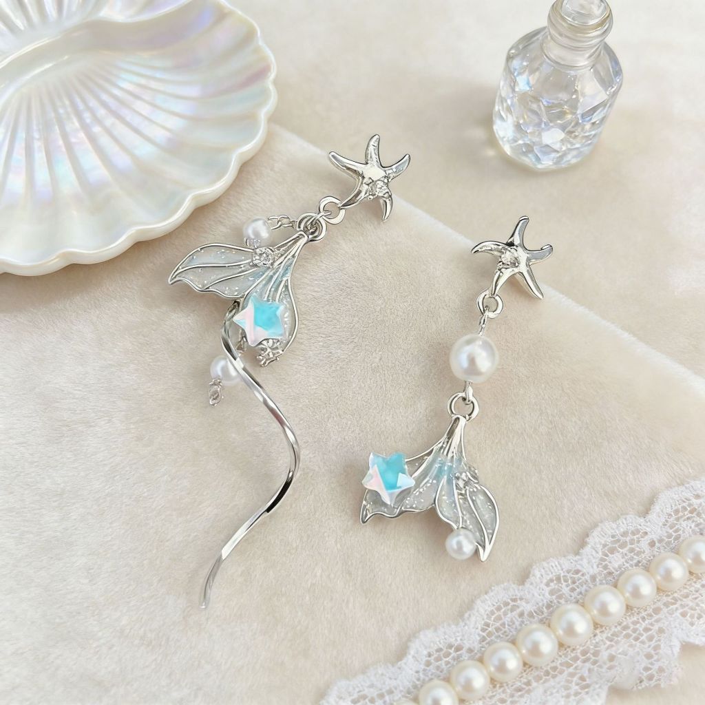 Zircon dầu nhỏ giọt hình đuôi cá bất đối xứng, bông tai sang trọng dành cho ngày lễ