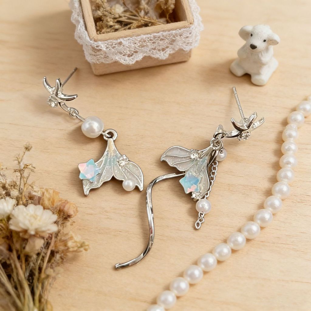 Zircon dầu nhỏ giọt hình đuôi cá bất đối xứng, bông tai sang trọng dành cho ngày lễ