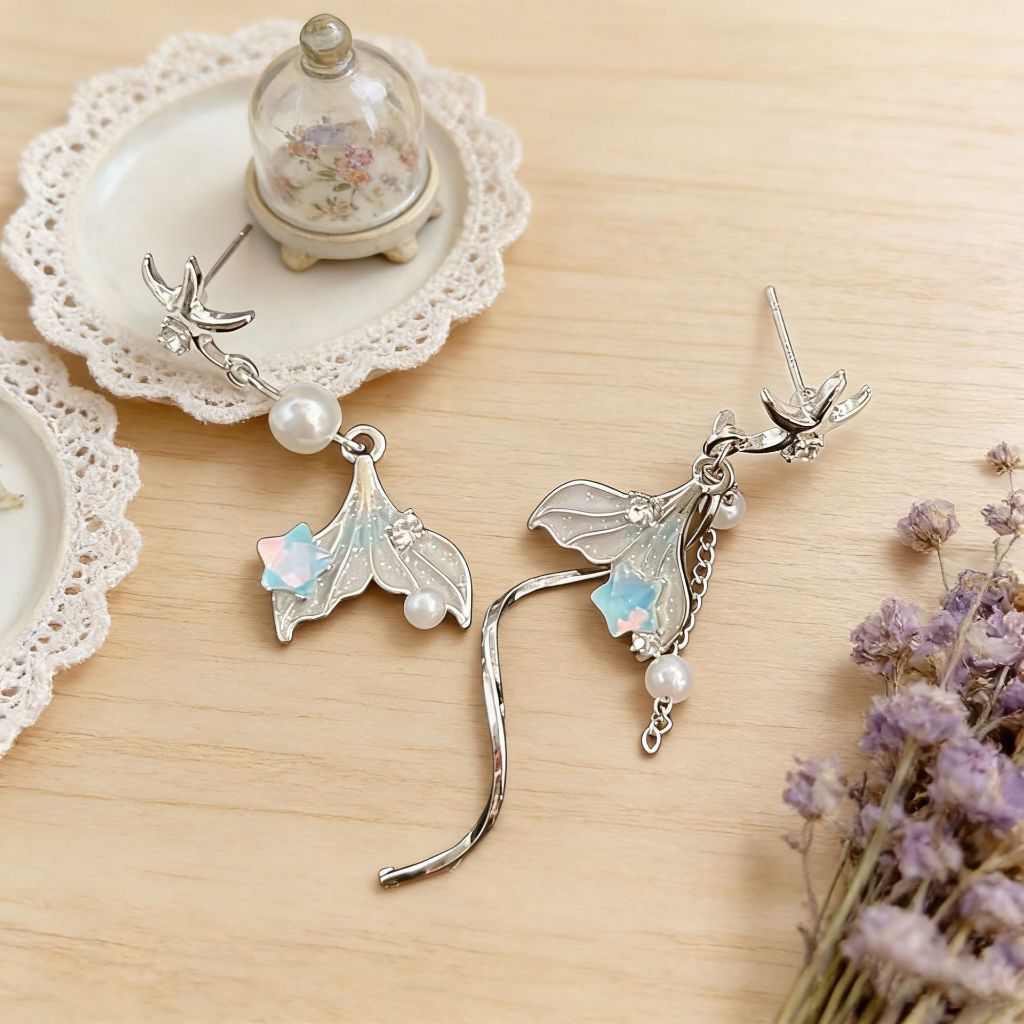 Zircon dầu nhỏ giọt hình đuôi cá bất đối xứng, bông tai sang trọng dành cho ngày lễ