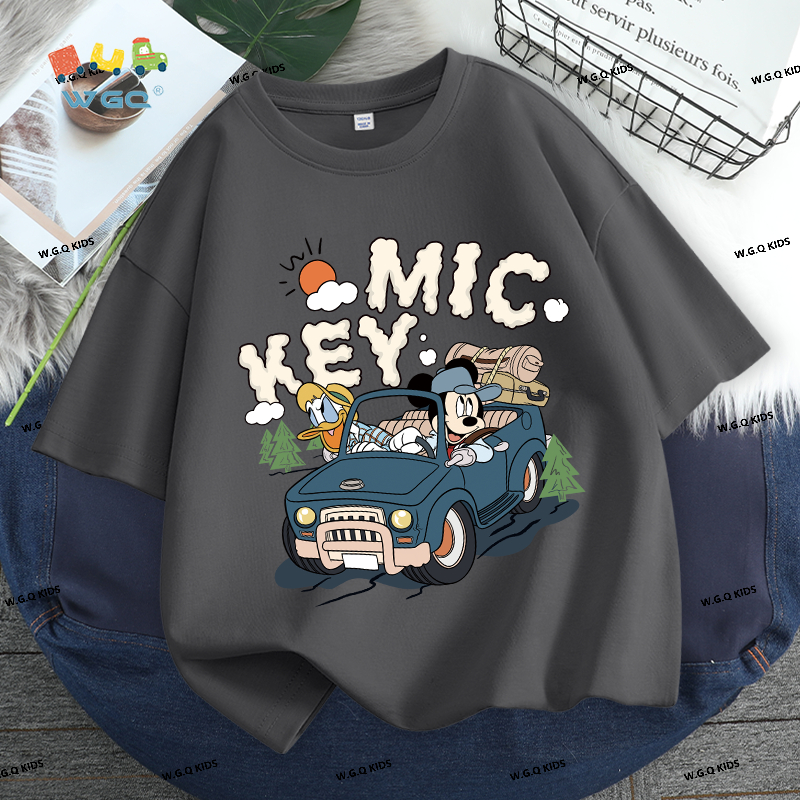 W.G.Q Áo thun bé trai，Phong cách mới mùa hè với in MICKEY，Vải mềm thân thiện với da，thấm mồ hôi thoáng khí
