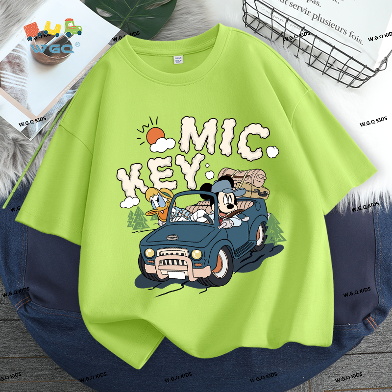 W.G.Q Áo thun bé trai，Phong cách mới mùa hè với in MICKEY，Vải mềm thân thiện với da，thấm mồ hôi thoáng khí
