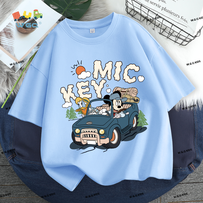 W.G.Q Áo thun bé trai，Phong cách mới mùa hè với in MICKEY，Vải mềm thân thiện với da，thấm mồ hôi thoáng khí
