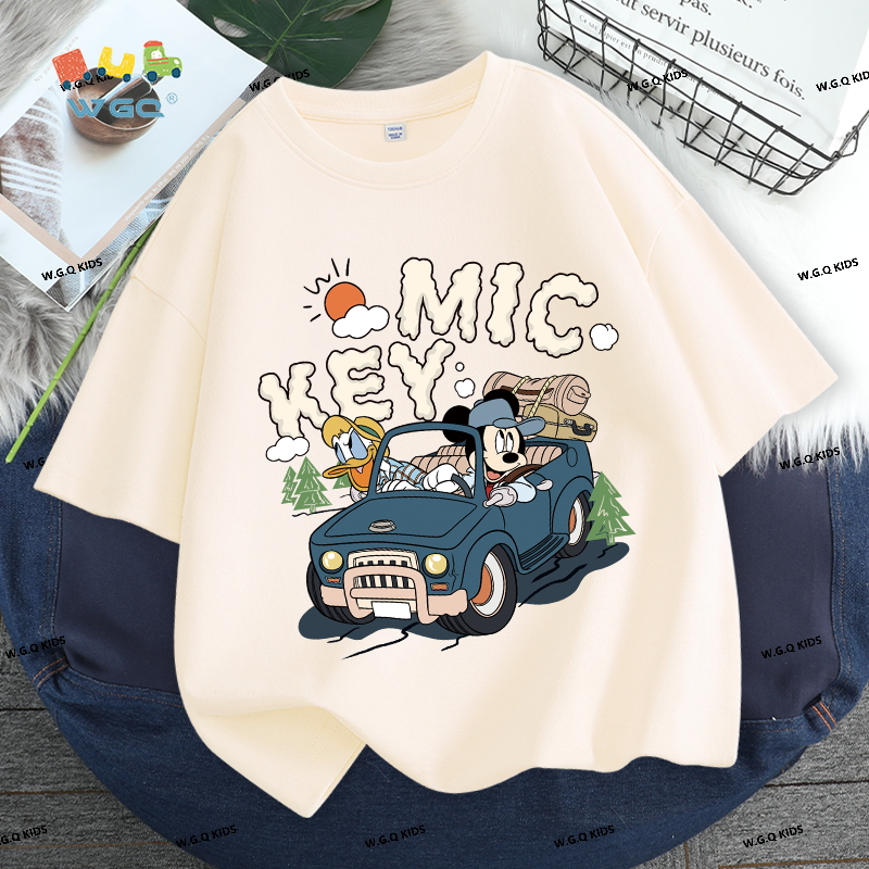W.G.Q Áo thun bé trai，Phong cách mới mùa hè với in MICKEY，Vải mềm thân thiện với da，thấm mồ hôi thoáng khí