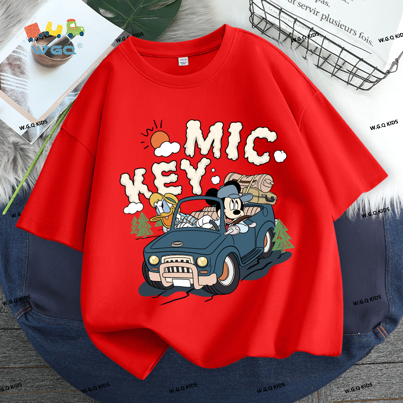 W.G.Q Áo thun bé trai，Phong cách mới mùa hè với in MICKEY，Vải mềm thân thiện với da，thấm mồ hôi thoáng khí