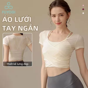 Áo sơ mi lưới ngắn tay nữ FUYOGI tích hợp áo ngực, phù hợp yoga và thể thao