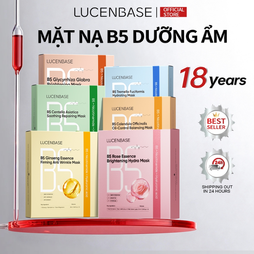 LUCENBASE 1 Hộp 10 Miếng Mặt nạ Giấy Dưỡng Ẩm Phục Hồi B5 25ml / Cái ...
