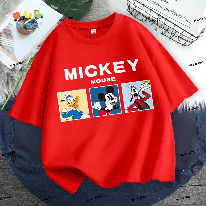 W.G.Q Áo thun bé trai，Phong cách mới mùa hè với in hình Disney，Vải mềm mại thoải mái，thấm mồ hôi thoáng khí