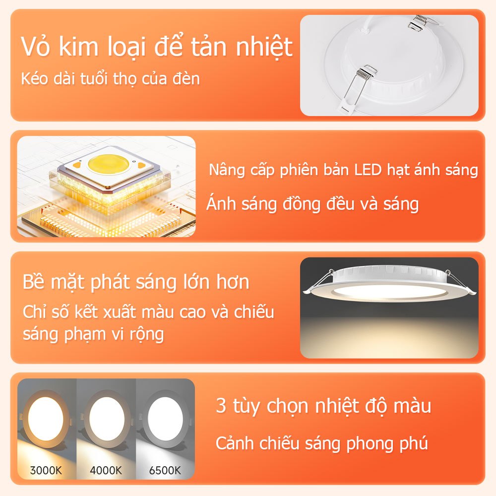 đèn downlight trong nhà đèn trần phòng khách 6W/9W/12W/18W Đèn Led âm trần siêu mỏng đèn âm trần