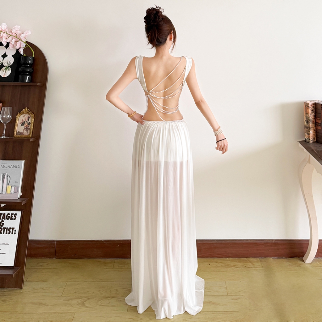 Váy phù hợp với rốn lộn lưng áo sơ mi lưới, thiết kế tối giản, phong cách thời thượng