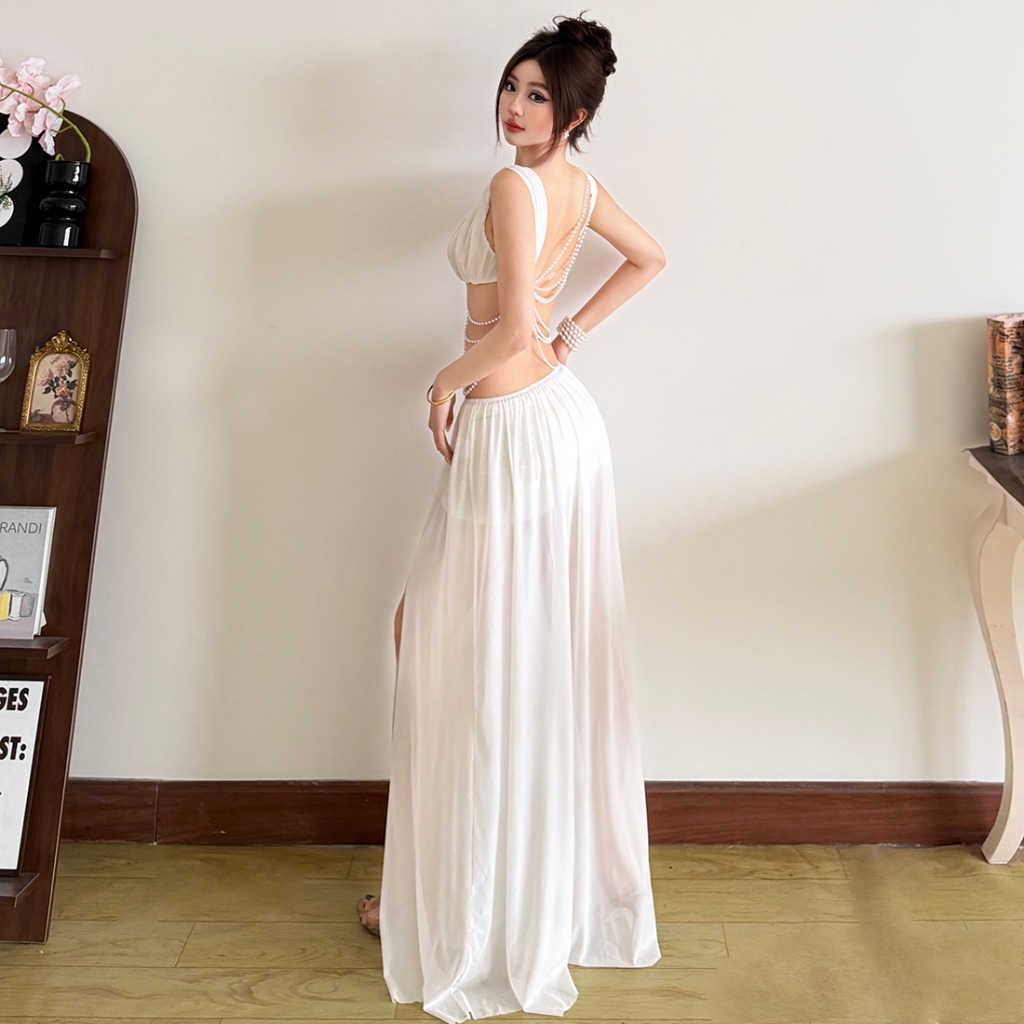 Váy phù hợp với rốn lộn lưng áo sơ mi lưới, thiết kế tối giản, phong cách thời thượng