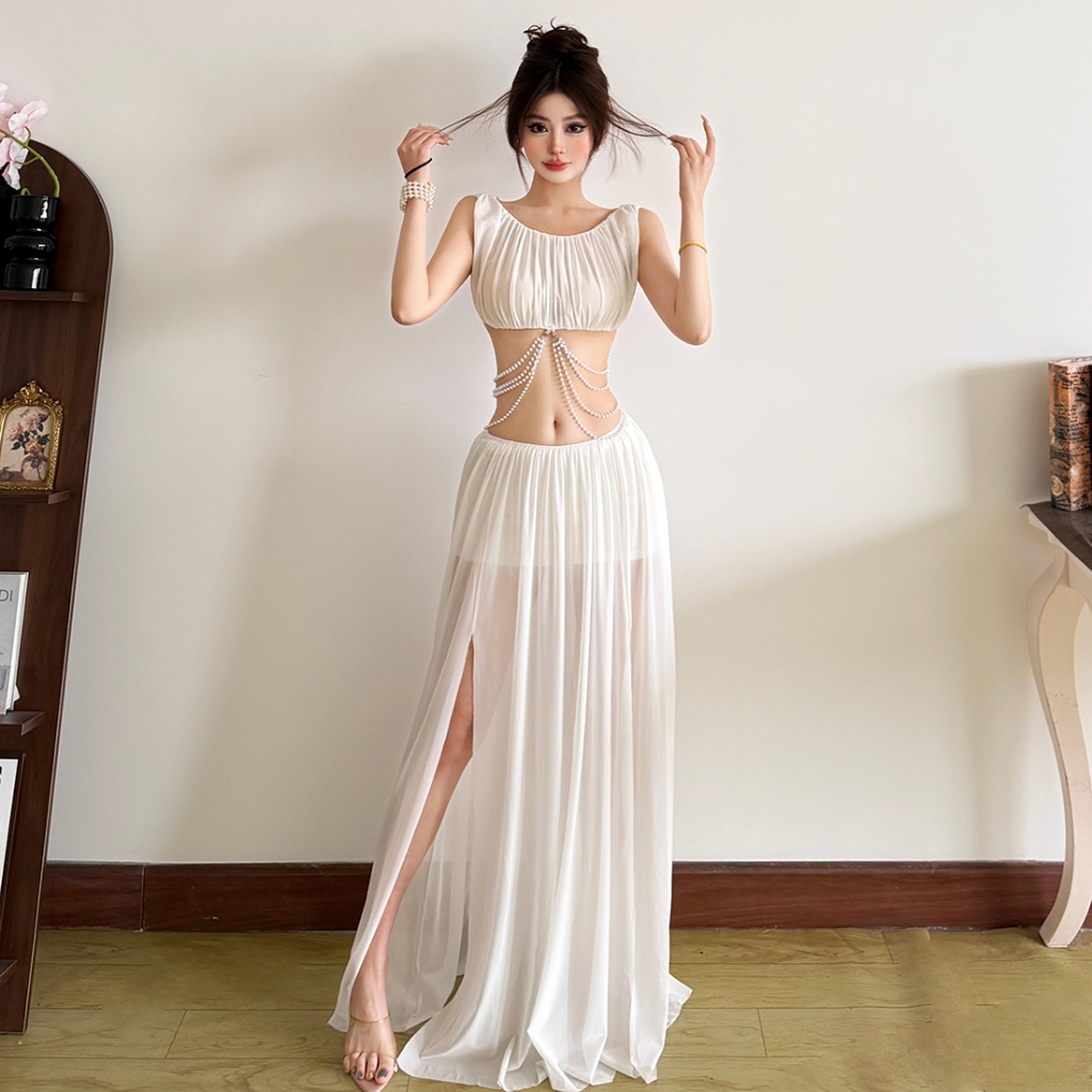 Váy phù hợp với rốn lộn lưng áo sơ mi lưới, thiết kế tối giản, phong cách thời thượng