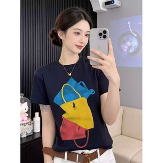 Áo thun cổ tròn nữ 2026, 100% cotton, có dây đeo vai và in hình hoạt hình