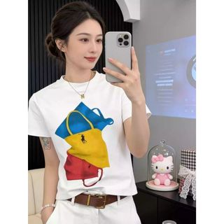Áo thun cổ tròn nữ 2026, 100% cotton, có dây đeo vai và in hình hoạt hình
