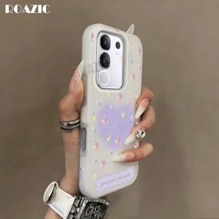 Vỏ Jelly Bảo Vệ Hai Lớp Tương Thích Cho IQOO Z10X Z10 Turbo Z10 Turbo Pro Hoa Tím Thiết Kế Trái Tim Matte Chống Sốc Chống Rơi Vỏ Điện Thoại GD03