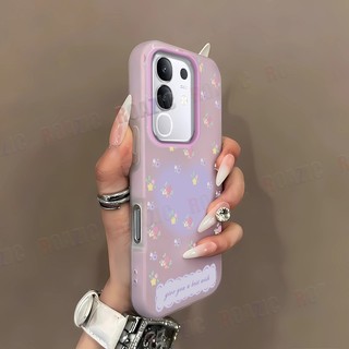 Vỏ Jelly Bảo Vệ Hai Lớp Tương Thích Cho IQOO Z10X Z10 Turbo Z10 Turbo Pro Hoa Tím Thiết Kế Trái Tim Matte Chống Sốc Chống Rơi Vỏ Điện Thoại GD03