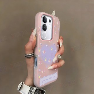 Vỏ Jelly Bảo Vệ Hai Lớp Tương Thích Cho IQOO Z10X Z10 Turbo Z10 Turbo Pro Hoa Tím Thiết Kế Trái Tim Matte Chống Sốc Chống Rơi Vỏ Điện Thoại GD03