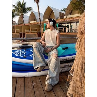 Mùa Hè Niche Thiết Kế Unisex Phong Cách Bạc Rỗng Gạc Áo Thun Tay Ngắn Áo Vest Nam Mùa Hè Hợp Thời Trang