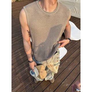 Mùa Hè Niche Thiết Kế Unisex Phong Cách Bạc Rỗng Gạc Áo Thun Tay Ngắn Áo Vest Nam Mùa Hè Hợp Thời Trang