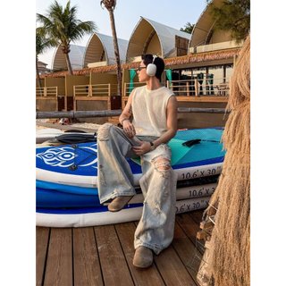 Mùa Hè Niche Thiết Kế Unisex Phong Cách Bạc Rỗng Gạc Áo Thun Tay Ngắn Áo Vest Nam Mùa Hè Hợp Thời Trang