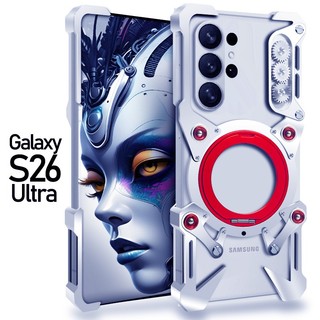 Sang Trọng Giáp Nhôm Khung Kim Loại Ốp Lưng Dành Cho Samsung Galaxy S26 Ultra S26 Plus Chống Sốc Xoay Chân Đế Đứng Bao