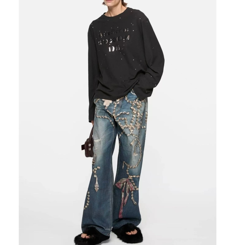 Áo thun dài tay có Logo chữ cái kỹ thuật số AC Letter Style Unisex mới dành cho nam và nữ – 100% Cotton, Đen / Trắng, S-XL