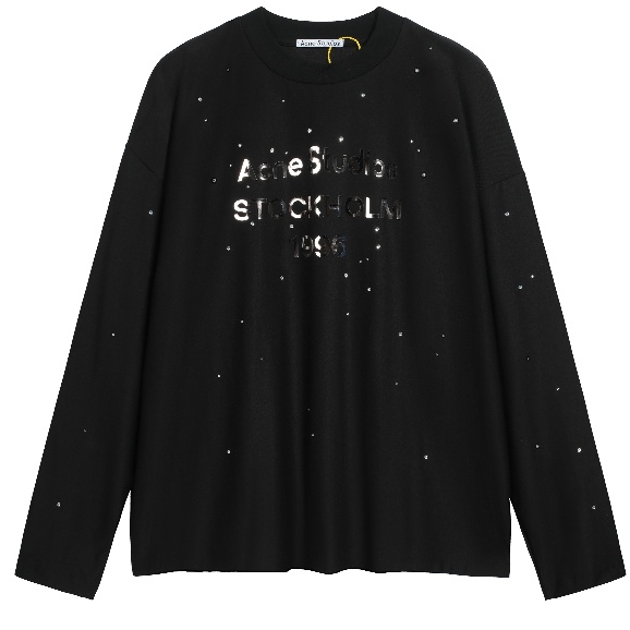Áo thun dài tay có Logo chữ cái kỹ thuật số AC Letter Style Unisex mới dành cho nam và nữ – 100% Cotton, Đen / Trắng, S-XL