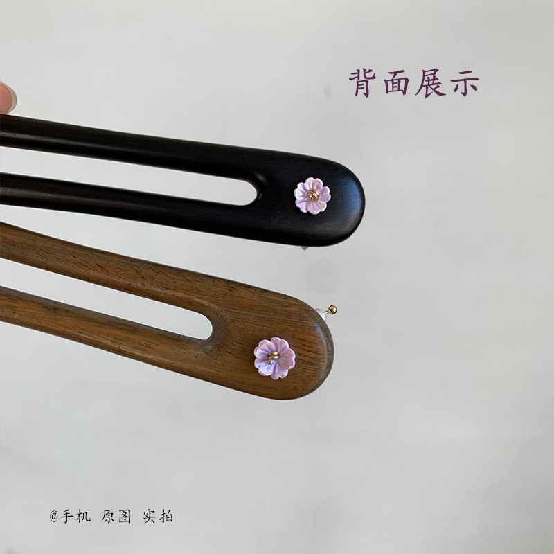 Kẹp Tóc Ngắn Gỗ Đàn Hương Xanh, Phong Cách Cổ Điển Trung Quốc, Hoa Thủy Tinh Tươi