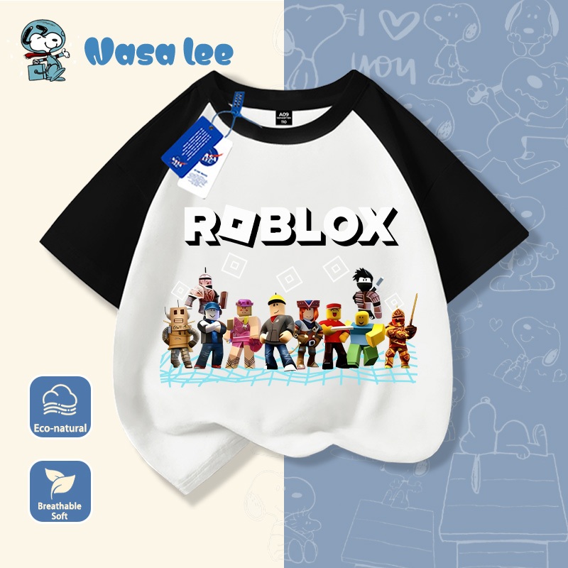 Áo thun tay ngắn Roblox cho bé trai, áo thun cotton mùa hè, áo in họa tiết thời trang dành cho trẻ em.