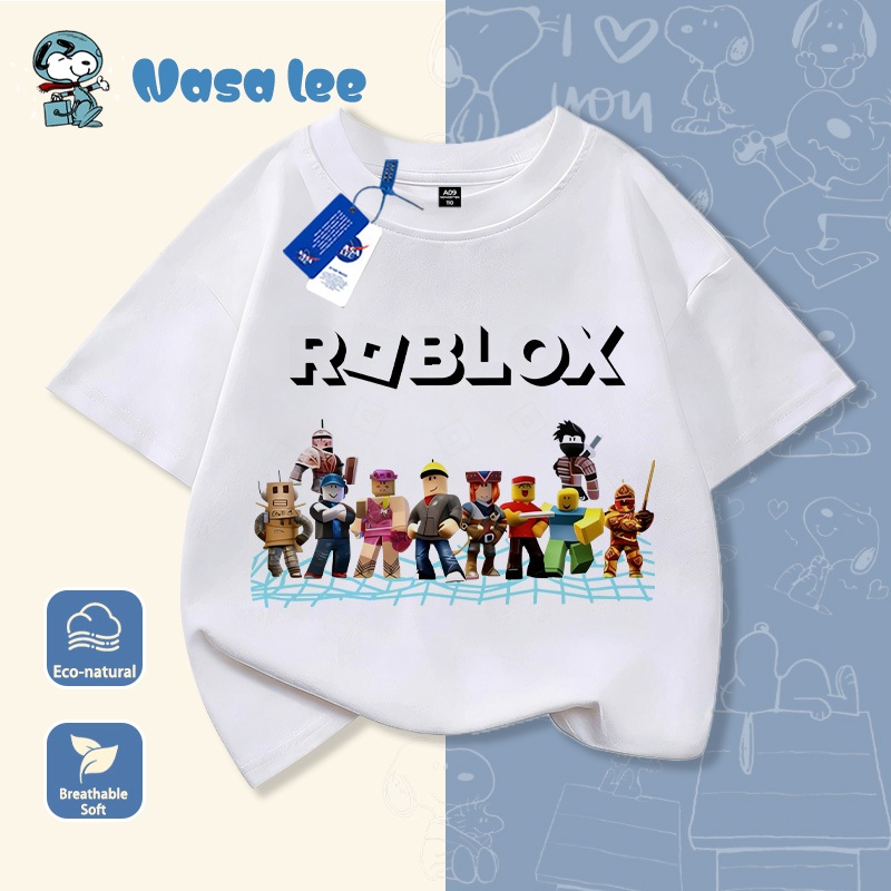 Áo thun tay ngắn Roblox cho bé trai, áo thun cotton mùa hè, áo in họa tiết thời trang dành cho trẻ em.
