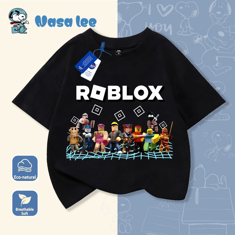 Áo thun tay ngắn Roblox cho bé trai, áo thun cotton mùa hè, áo in họa tiết thời trang dành cho trẻ em.