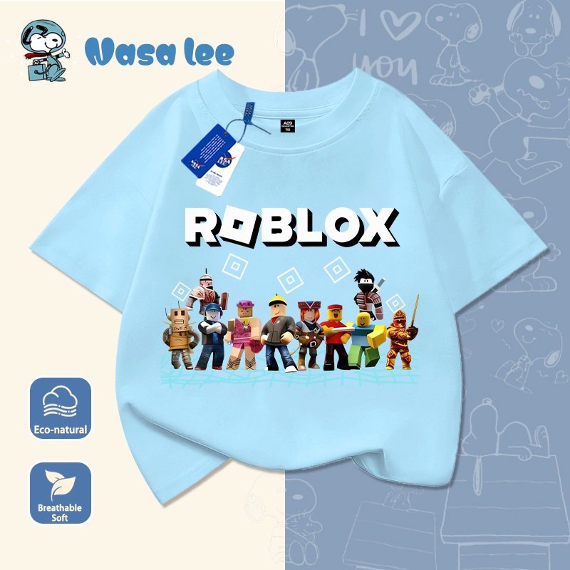 Áo thun tay ngắn Roblox cho bé trai, áo thun cotton mùa hè, áo in họa tiết thời trang dành cho trẻ em.