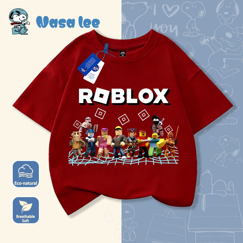 Áo thun tay ngắn Roblox cho bé trai, áo thun cotton mùa hè, áo in họa tiết thời trang dành cho trẻ em.