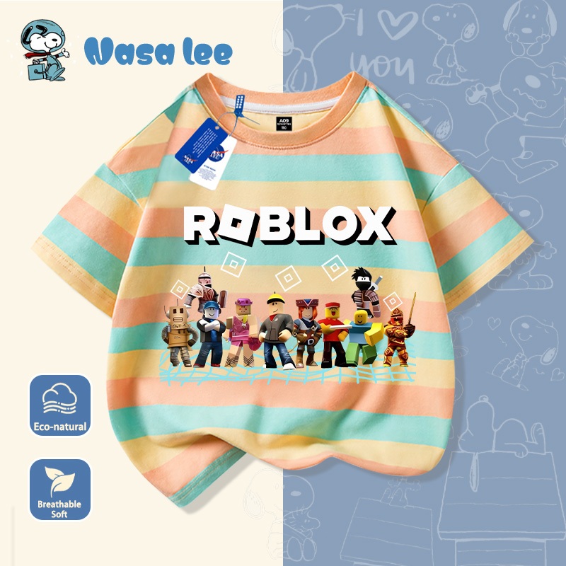 Áo thun tay ngắn Roblox cho bé trai, áo thun cotton mùa hè, áo in họa tiết thời trang dành cho trẻ em.