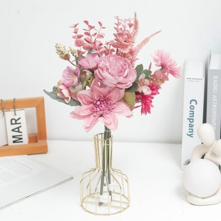 Hoa Nhân Tạo Bó Hoa Lụa Dahlia Mẫu Đơn Hoa Cúc Bạch Đàn Cây Giả Nhà Trang Trí Đám Cưới Bàn Thẩm Mỹ Trung Tâm Tiệc Bắc Âu Quà Tặng Cầm Tay