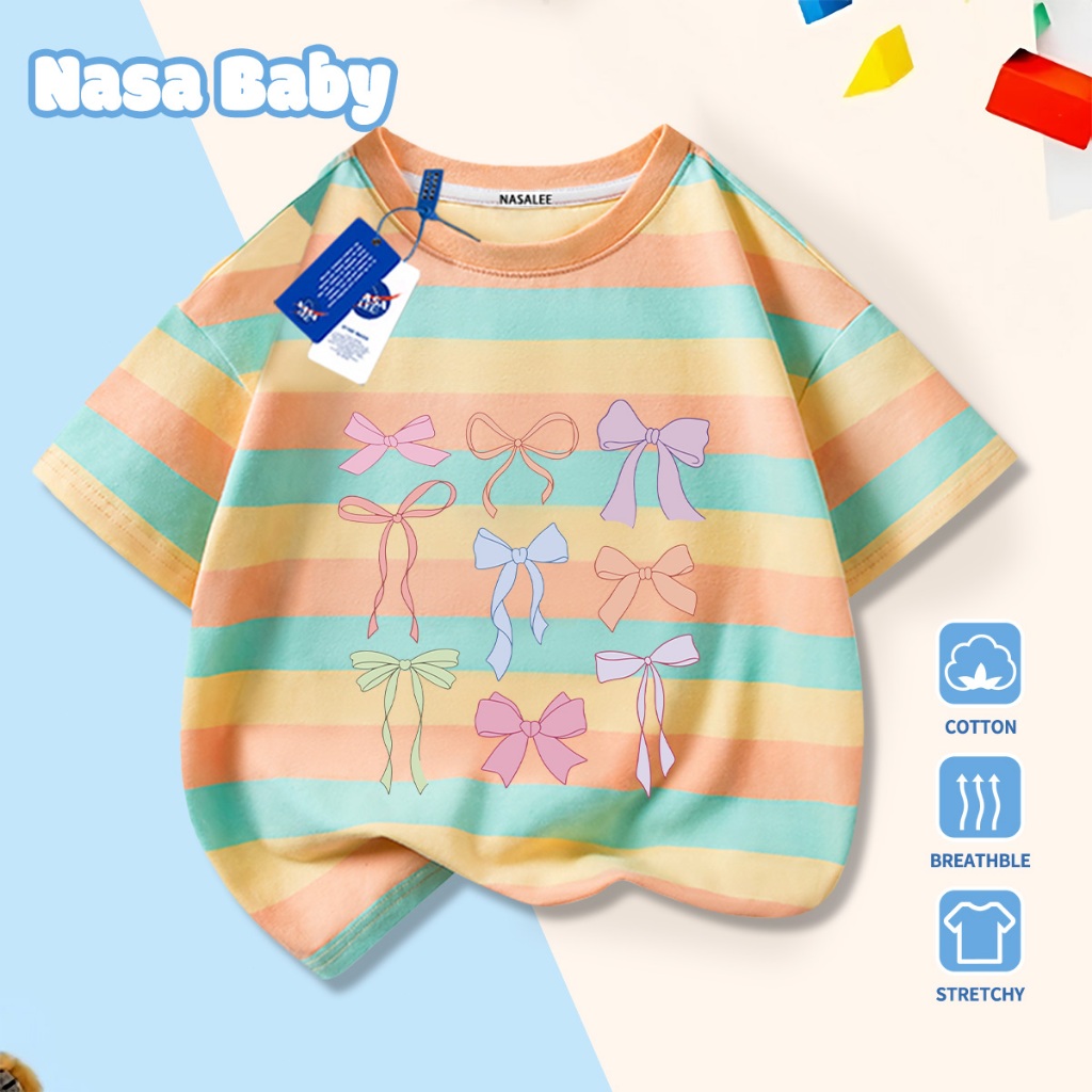 🎀Xu hướng hot 2026🎀 Áo thun trẻ em NASA, họa tiết nơ, 100% cotton, Unisex, giao hàng ngay