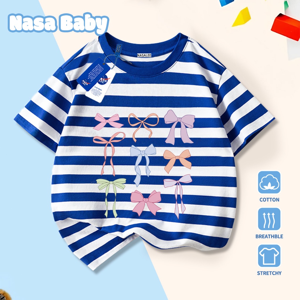 🎀Xu hướng hot 2026🎀 Áo thun trẻ em NASA, họa tiết nơ, 100% cotton, Unisex, giao hàng ngay