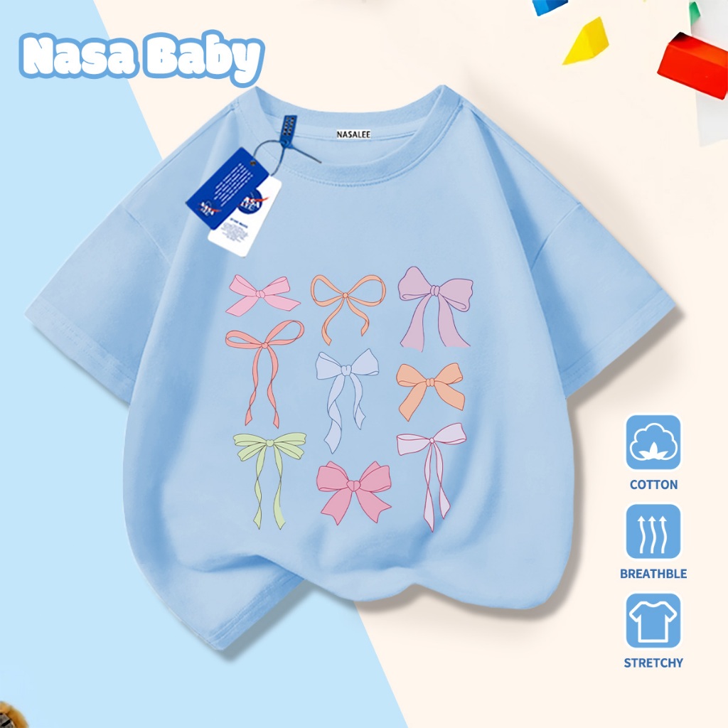 🎀Xu hướng hot 2026🎀 Áo thun trẻ em NASA, họa tiết nơ, 100% cotton, Unisex, giao hàng ngay
