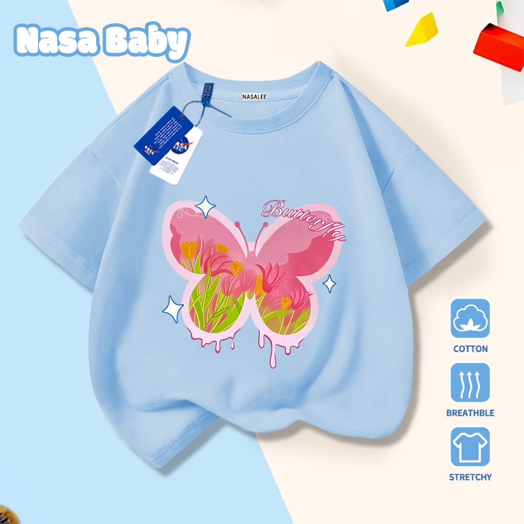 🎀Xu hướng hot 2026🎀 Áo thun trẻ em NASA, họa tiết bướm, 100% cotton, Unisex, giao hàng ngay