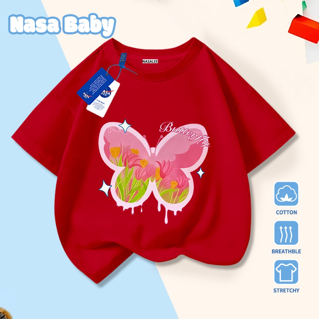 🎀Xu hướng hot 2026🎀 Áo thun trẻ em NASA, họa tiết bướm, 100% cotton, Unisex, giao hàng ngay