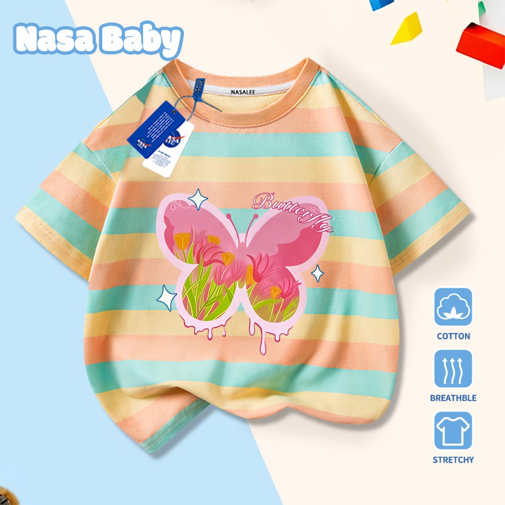 🎀Xu hướng hot 2026🎀 Áo thun trẻ em NASA, họa tiết bướm, 100% cotton, Unisex, giao hàng ngay