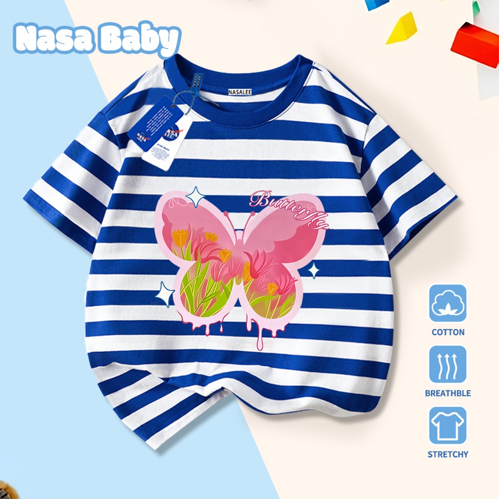 🎀Xu hướng hot 2026🎀 Áo thun trẻ em NASA, họa tiết bướm, 100% cotton, Unisex, giao hàng ngay