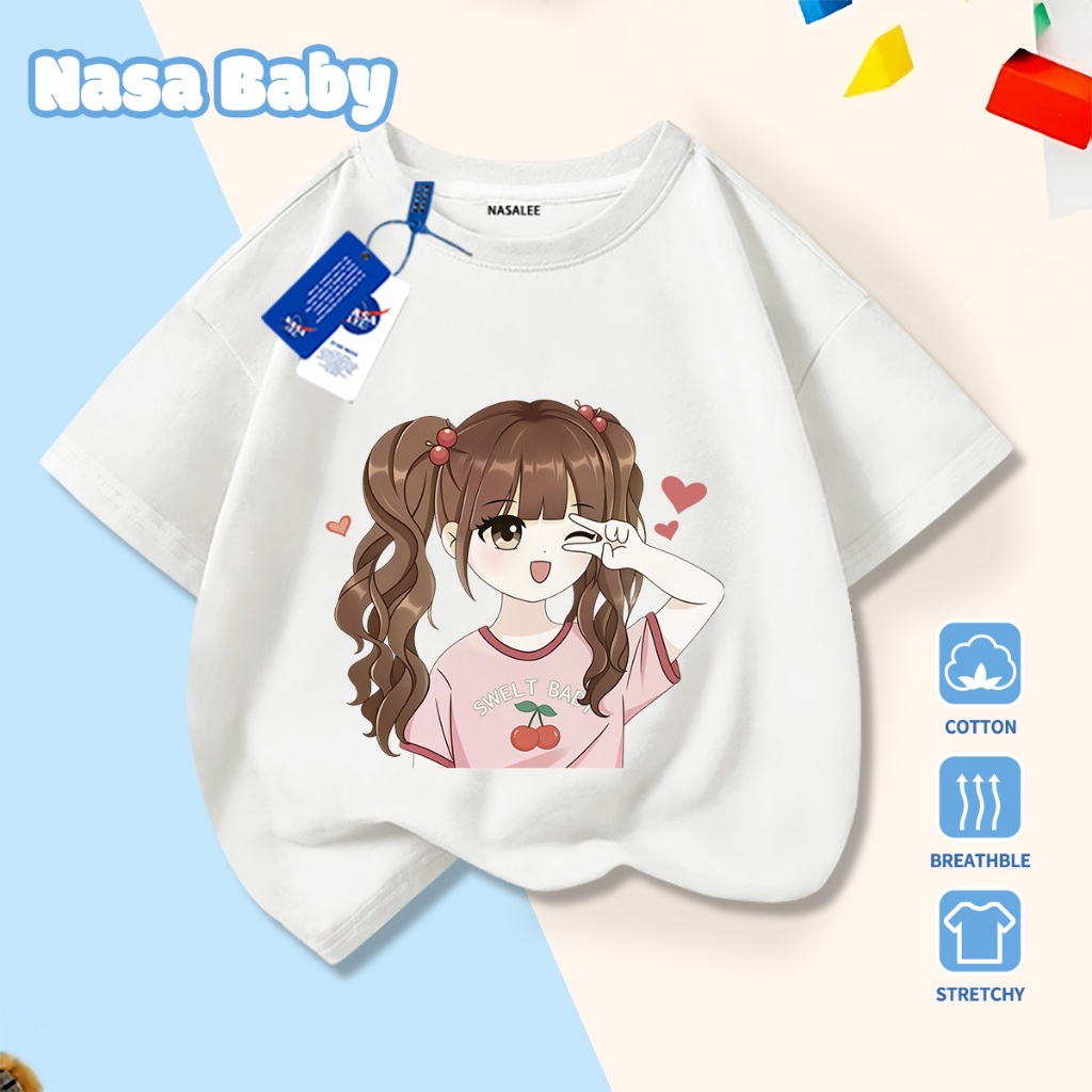 🎀Xu hướng hot 2026🎀 Áo thun trẻ em NASA, họa tiết bé gái, 100% cotton, Unisex, giao hàng ngay