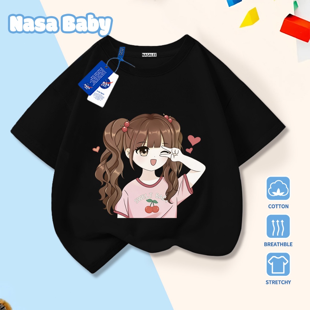 🎀Xu hướng hot 2026🎀 Áo thun trẻ em NASA, họa tiết bé gái, 100% cotton, Unisex, giao hàng ngay