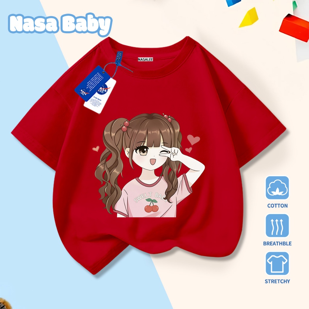 🎀Xu hướng hot 2026🎀 Áo thun trẻ em NASA, họa tiết bé gái, 100% cotton, Unisex, giao hàng ngay