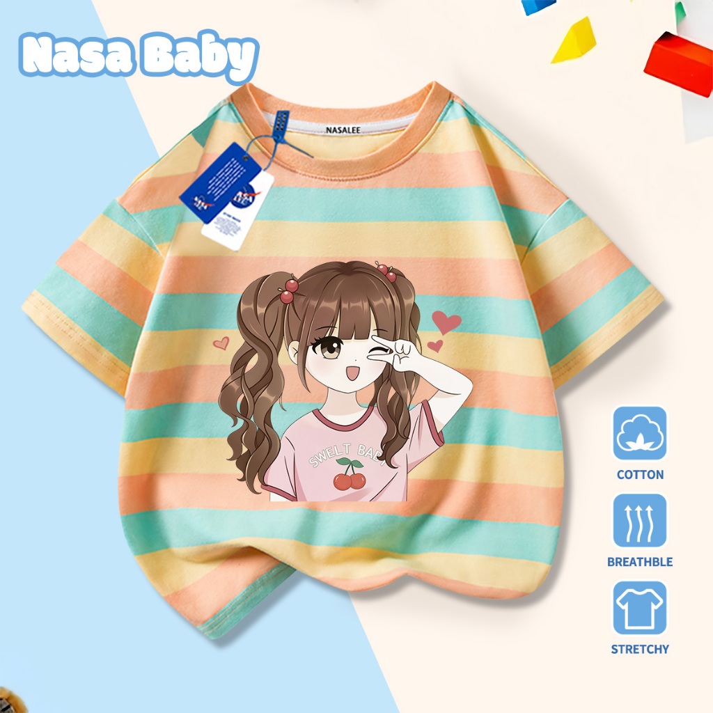 🎀Xu hướng hot 2026🎀 Áo thun trẻ em NASA, họa tiết bé gái, 100% cotton, Unisex, giao hàng ngay