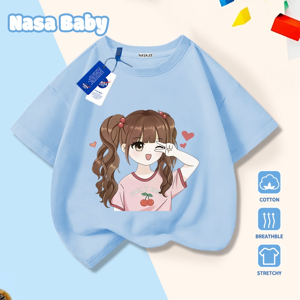 🎀Xu hướng hot 2026🎀 Áo thun trẻ em NASA, họa tiết bé gái, 100% cotton, Unisex, giao hàng ngay