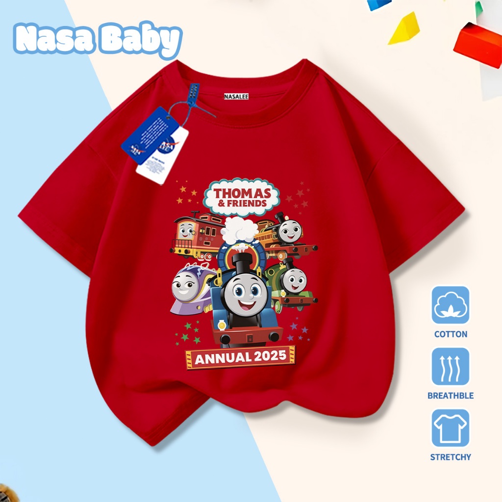🚆Xu hướng hot 2026🚆 Áo thun trẻ em NASA, họa tiết kết hợp Thomas & Friends, 100% cotton, Unisex, giao hàng ngay