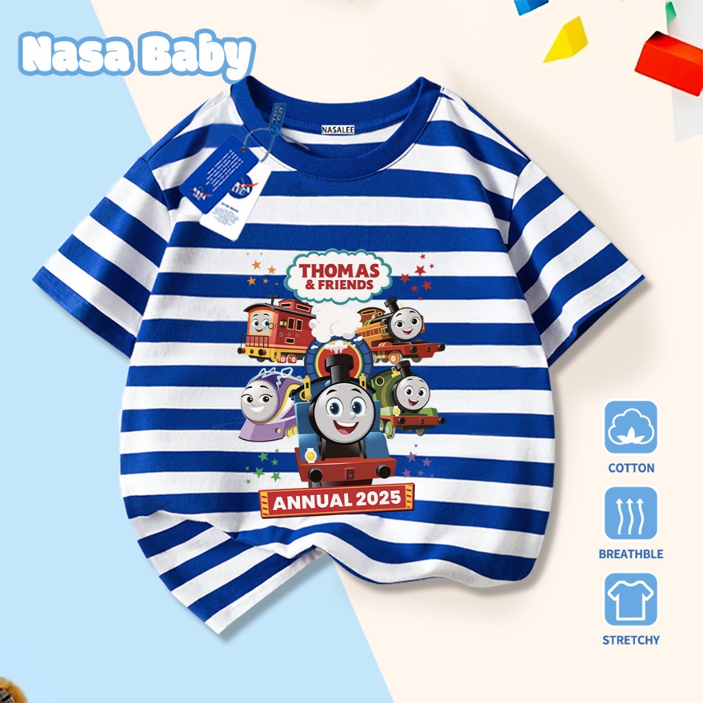🚆Xu hướng hot 2026🚆 Áo thun trẻ em NASA, họa tiết kết hợp Thomas & Friends, 100% cotton, Unisex, giao hàng ngay