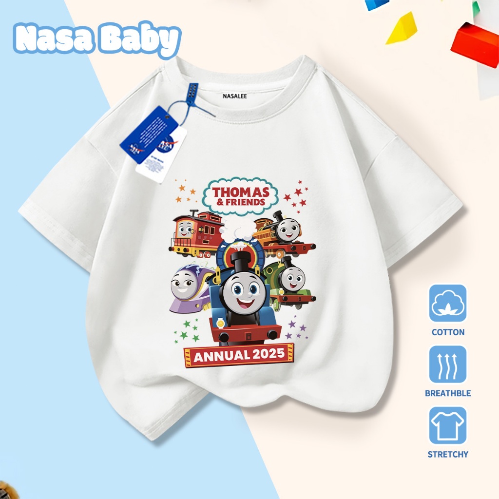 🚆Xu hướng hot 2026🚆 Áo thun trẻ em NASA, họa tiết kết hợp Thomas & Friends, 100% cotton, Unisex, giao hàng ngay